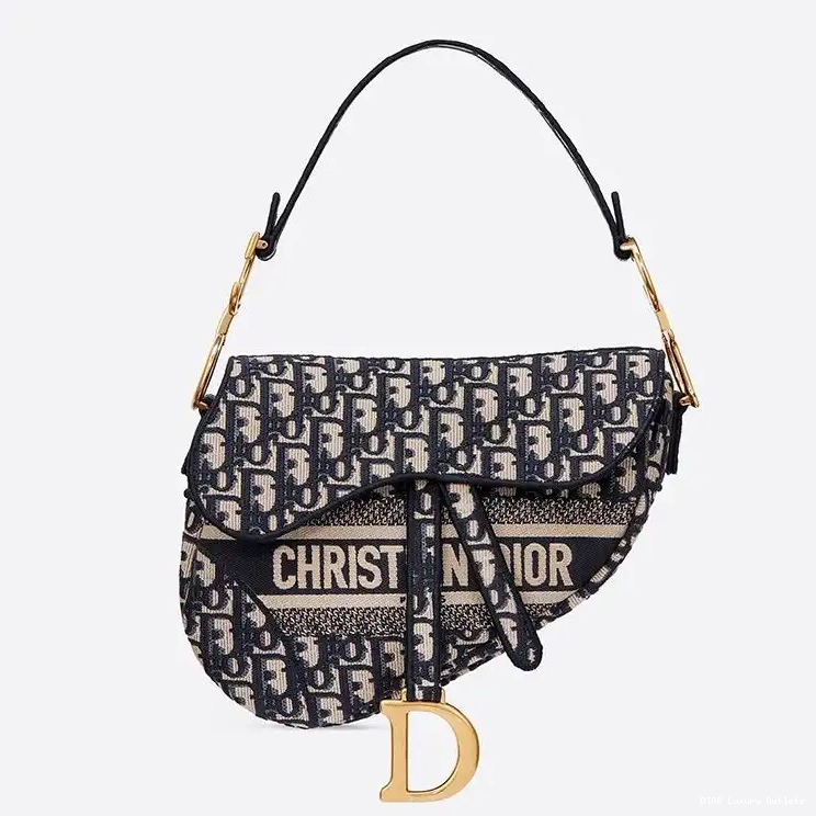 Blue Saddle Bag Canvas Dior Motif Christian Oblique 0510 Luxury